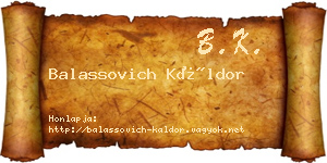 Balassovich Káldor névjegykártya